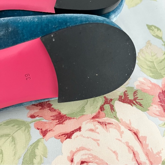 Dee Ocleppo Velvet Bow Teal Turquoise Blue Green Flat Pump Size 9 Leather - Picture 9 of 13